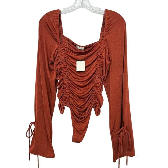 NWT Intimately Free People Meant To Be Women's Ruched Long Sleeve Bodysuit sz L - Picture 3 of 11